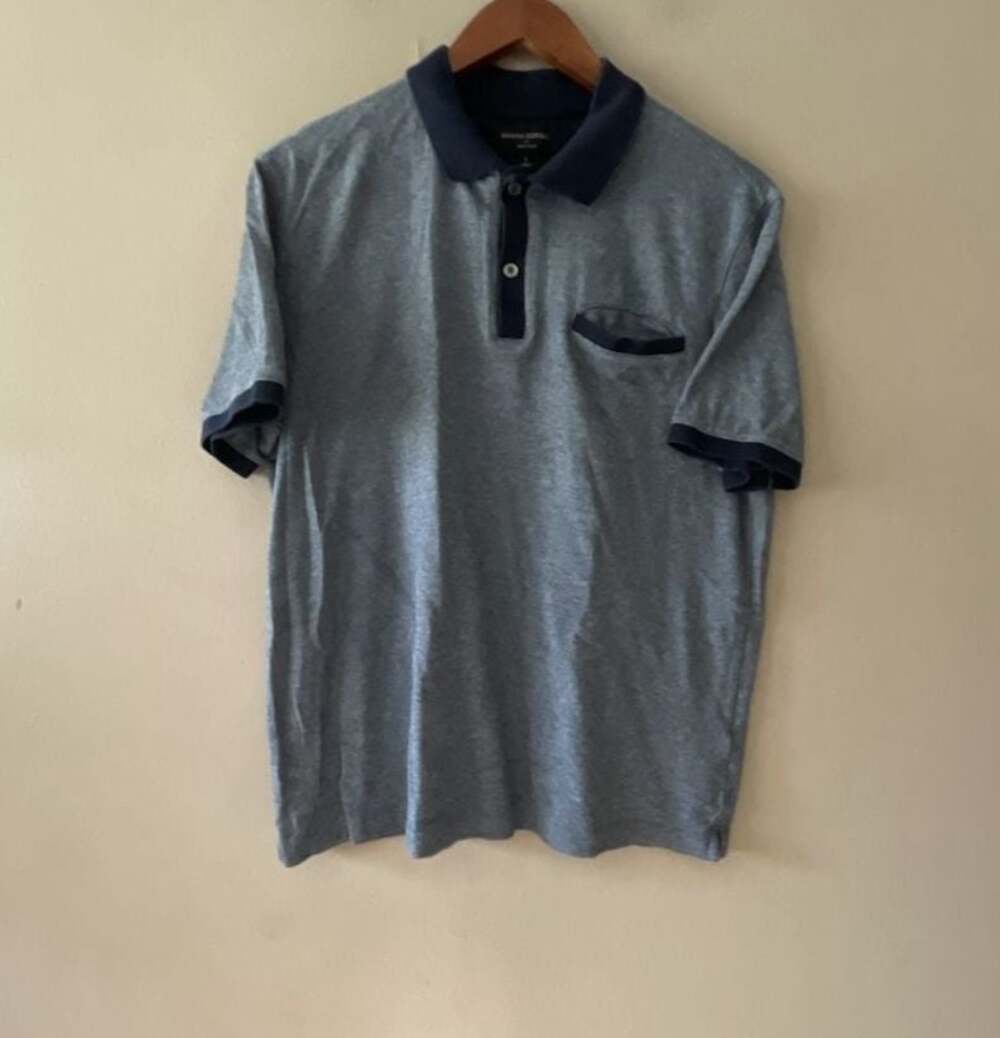 Banana Republic Gray Dress Polo Shirt with Navy Trim Pocket Size L